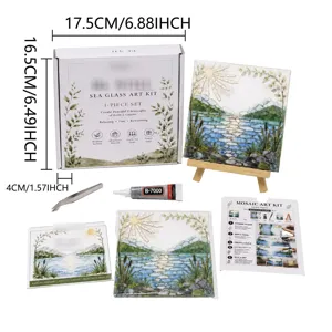 DIY-Set aus Seeglas für kreative Landschaftsmotive mit Staffelei und Bastelkleber.