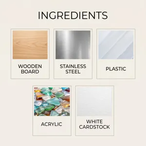 DIY Bastelset Materialoptionen Detailansicht mit Holz Stahl Kunststoff und Acryl.