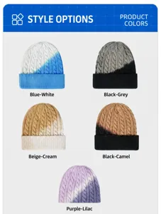 Gorro de punto degradado de invierno con vuelta, gorro termico grueso y calido para clima frio