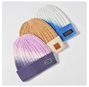 Gorro de punto degradado acogedor invierno cálido grueso vuelta sombrero esquí 3 pz