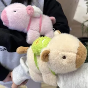 Cute capybara plush toy with mini backpack and soft stuffed animal doll for kids gift.