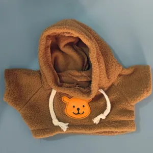 Brown plush hooded sweatshirt for plush toy, cute bear patch doll clothes daily wear.