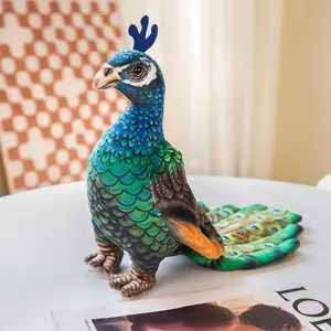 Simulation peacock plush toy blue crowned bird stuffed doll photography prop home decor