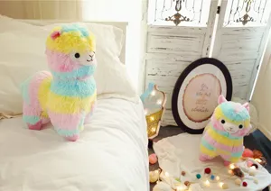 Colorful rainbow alpaca plush toy cute striped llama doll soft stuffed animal gift for kids