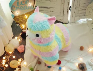 Cute rainbow alpaca plush toy with colorful striped soft stuffed animal doll gift for kids.