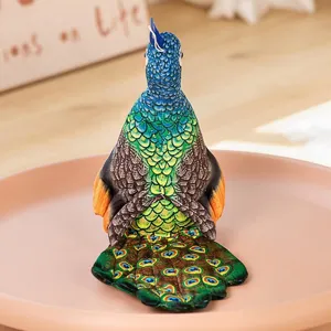 Creative simulation peacock plush toy detailed view, realistic feather pattern doll pillow.