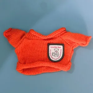 Cute orange knit sweater for plush teddy bear doll, soft miniature clothes accessory
