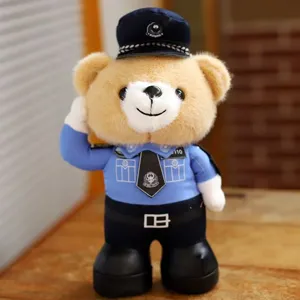 Cute police teddy bear plush toy wearing a blue uniform, perfect soft doll gift for kids.