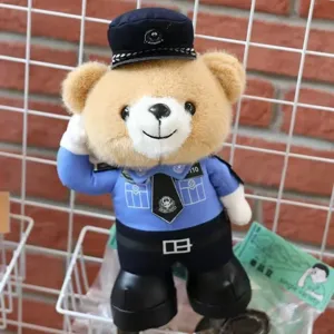 Cute police uniform teddy bear plush toy, soft stuffed animal officer doll for kids.