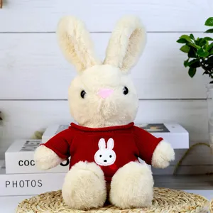 Cute plush rabbit toy wearing a red sweater soft stuffed animal cute gift for kids birthday