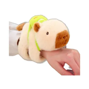 Cute capybara plush toy slap bracelet soft stuffed animal wristband with small backpack