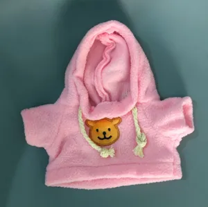 Pink plush teddy bear doll hoodie sweater with cute bear embroidery and lovely drawstrings.