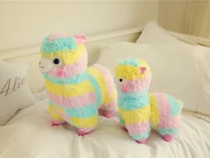 Rainbow striped alpaca plush toy soft stuffed animal doll cozy bedroom decor gift wholesale