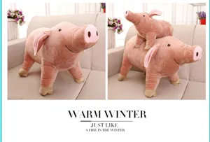 Detailed view of the cute simulation pig plush toy, soft stuffed animal doll in pink color.