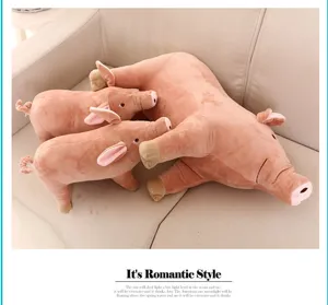 Cute realistic pink pig plush toy set, soft stuffed animal doll for kids sleeping and hugging comfort.