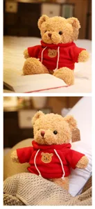 Adorably cute teddy bear plush toy wearing red hoodie soft stuffed animal doll for kids gift