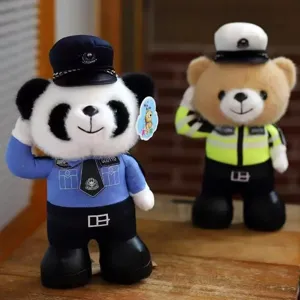 Cute police panda plush toy dressed in uniform soft stuffed doll gift for kids and fans.