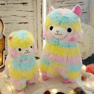 Cute colorful striped alpaca plush toy doll soft rainbow llama stuffed animal gift for kids