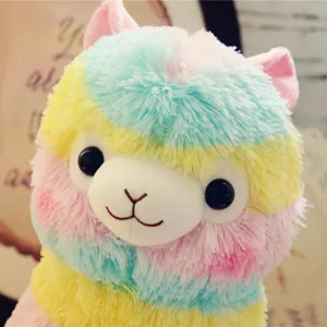 Cute rainbow alpaca plush toy soft stuffed animal colorful striped doll birthday gift