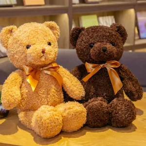 Schattige pluche teddybeer knuffeldier met mooie lintstrik, zachte pop voor leuke cadeaus.