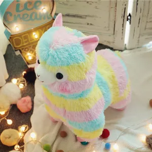 Colorful striped alpaca plush toy, soft fluffy rainbow doll for claw machine and gifts.