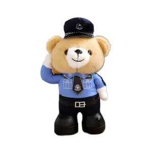 Cute police teddy bear plush toy traffic cop doll soft stuffed animal gift for kids