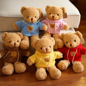 Cute plush teddy bear stuffed animal toy with colorful hoodie doll wholesale gift for kids.