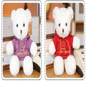 Cute plush teddy bear toy with cute hoodie, soft stuffed animal doll gift for children and girls.