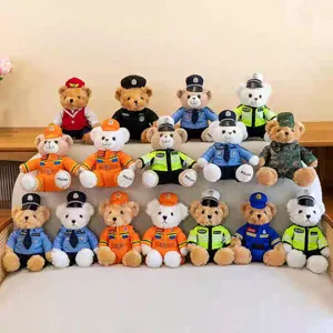 Plush teddy bear toys dressed in various occupational uniforms like police and firefighter.
