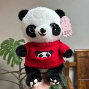 Cute Panda Plush Toy Stuffed Animal Soft Doll with Cute Knitted Sweater and Scarf Kids Birthday Gift