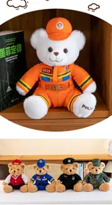 Cute police firefighter teddy bear plush toy, soft stuffed animal dolls in uniform for kids gifts.