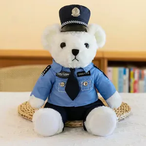 Cute police uniform teddy bear plush toy soft doll with hat and badge for kids and gifts