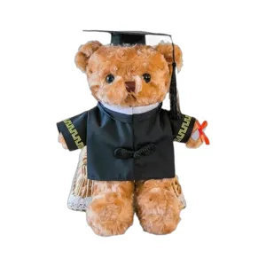 Graduation teddy bear plush toy wearing doctor academic gown and cap with diploma gift doll.