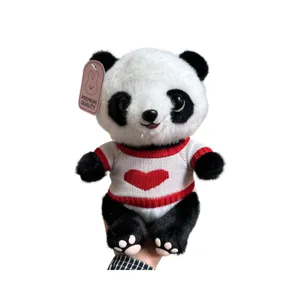 Cute panda plush toy with red heart knit sweater soft stuffed animal doll nice gift for kids