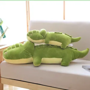 Cute green crocodile plush toy soft stuffed animal pillow for kids and home decor main view
