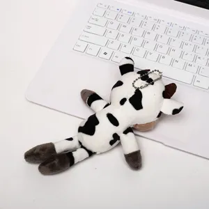 Cute plush cow keychain soft stuffed animal doll cute bag pendant car key ring gift