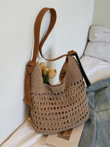 Vrouwen Frans Hol Geweven Stro Schoudertas Casual Resort Strand Schouder Tote Handtas Mode Zomer Vakantie Portemonnee
