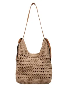 Chique strooien hobo schoudertas voor dames, perfecte uitgeholde strandvakantie crossbody.