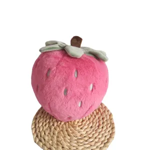 Cute pink strawberry plush toy with green leaves, soft stuffed fruit doll for kids gift 8 inch