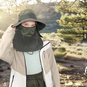 Outdoor sun protection hat with face mask and neck flap, quick-drying waterproof fabric for summer.