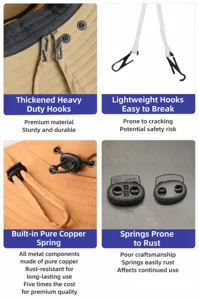Outdoor sun hat hardware detail, thickened plastic hook and durable pure copper spring lock.