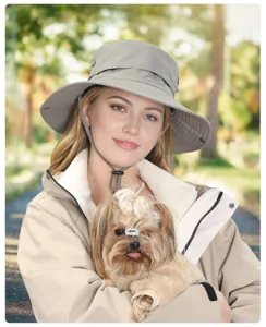 Unisex outdoor sun hat with wide brim, adjustable chin strap, breathable UV protection cap.
