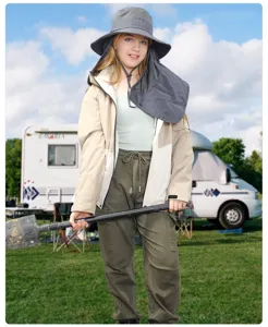 Summer breathable neck flap sun hat outdoor UV protection cap for hiking and camping.