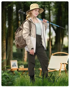 Outdoor camping scene detail featuring breathable sun protection hat and tactical gear for hiking.