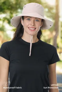Summer waterproof sun protection bucket hat for women, adjustable wide brim outdoor fishing hat.