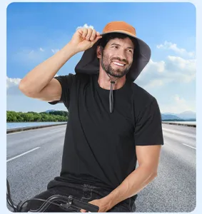 Outdoor wide brim sun hat with neck flap, waterproof UV protection cap for cycling and commuting.