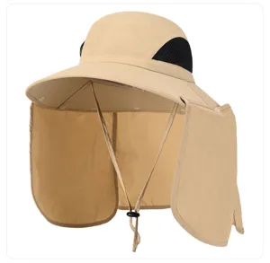 Abnehmbarer Sonnenschutz-Angelhut im Detail, mit Mesh und abnehmbarem Nackenschutz.