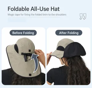 Wide brim sun hat with foldable shawl, UV protection outdoor cap for women and men.
