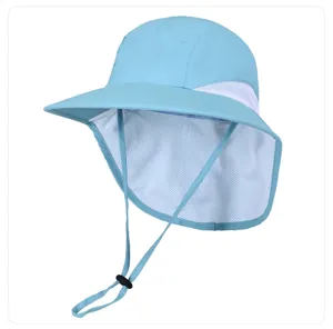 Sombrero de sol azul claro con solapa para el cuello malla transpirable barbiquejo ajustable
