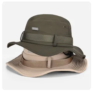 Vue détaillée du chapeau bob outdoor à séchage rapide, chapeau de pêche anti-UV respirant.